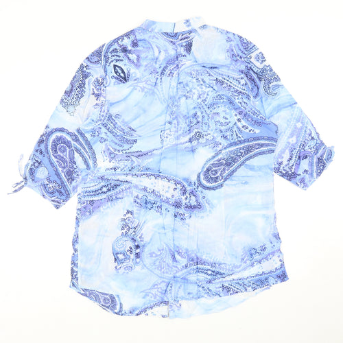 BRAX Womens Blue Paisley Polyester Basic Button-Up Size 18 V-Neck