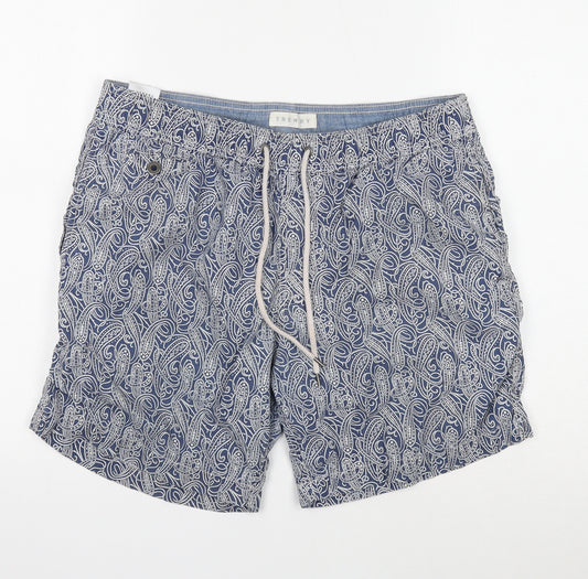 Trenery Mens Blue Geometric Cotton Sweat Shorts Size M Regular Drawstring