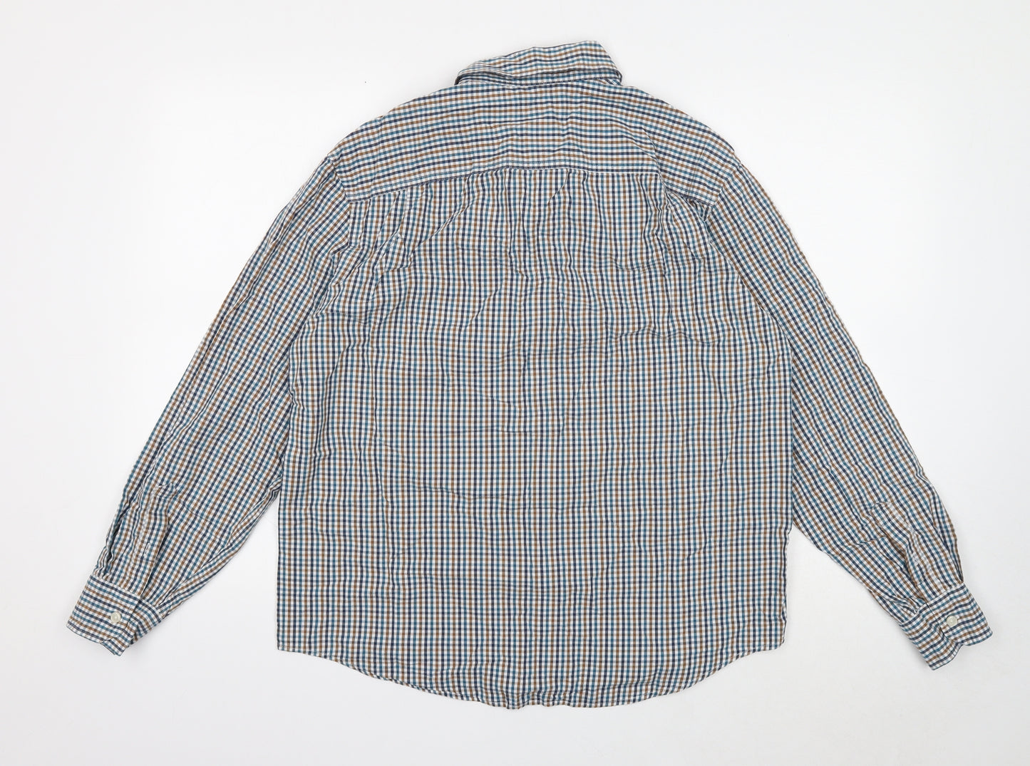 Marks and Spencer Mens Multicoloured Check Cotton Button-Up Size L Collared Button