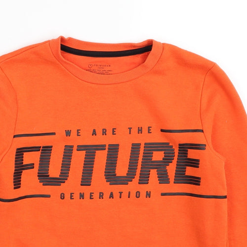 Primark Boys Orange Cotton Pullover Sweatshirt Size 9-10 Years Pullover - We are the Future Generation