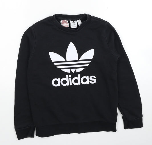 adidas Boys Black Cotton Pullover Sweatshirt Size 9-10 Years Pullover