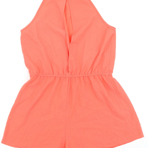 Primark Womens Orange Polyester Playsuit One-Piece Size 8 Button
