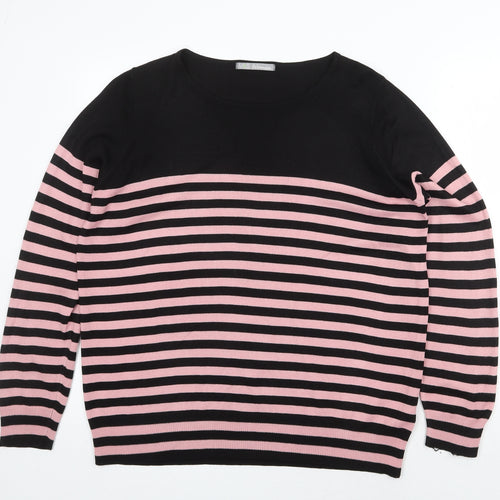 Garfield & Marks Womens Pink Round Neck Striped Acrylic Pullover Jumper Size 20
