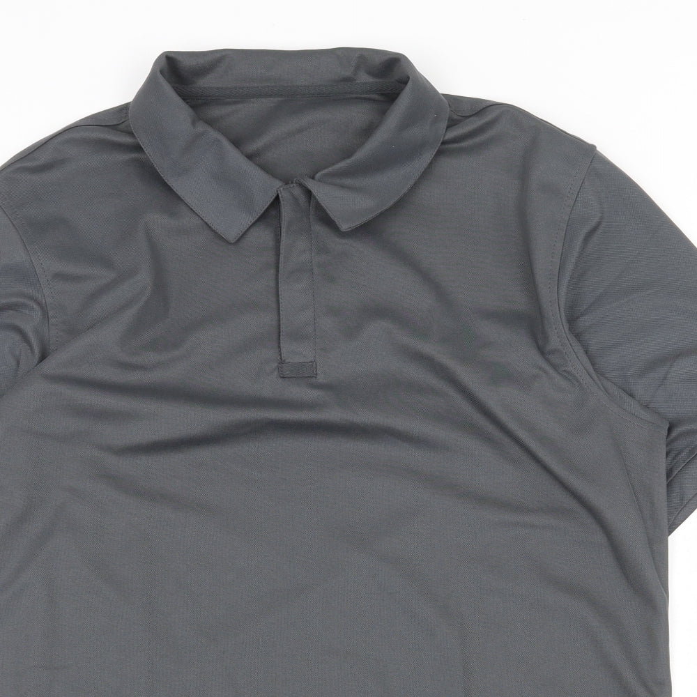 Preworn Mens Grey Polyester Polo Size L Collared Button