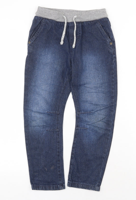 F&F Boys Blue Cotton Straight Jeans Size 6-7 Years Regular Drawstring