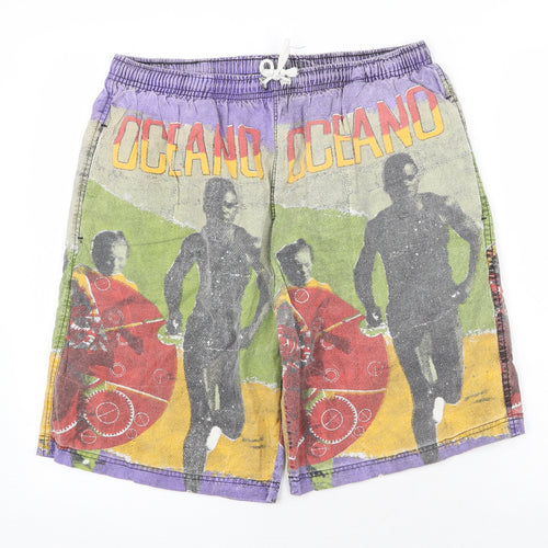 Richinco Mens Multicoloured Cotton Sweat Shorts Size 30 in Regular Drawstring