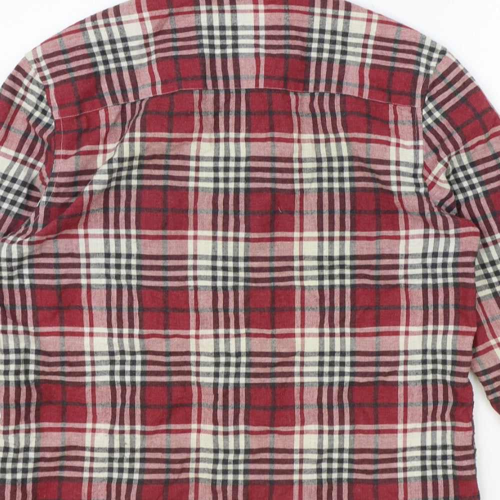 Topman Mens Red Plaid Cotton Button-Up Size M Round Neck Button
