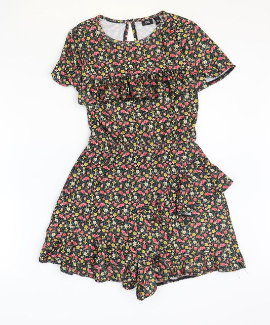 River Island Womens Multicoloured Floral Polyester Playsuit One-Piece Size 6 Button