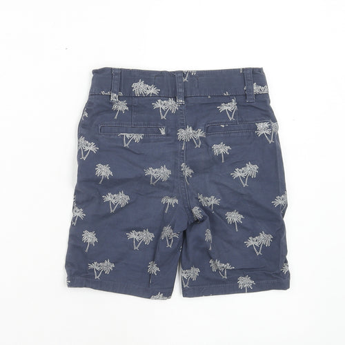Denim & Co. Boys Blue Geometric Cotton Chino Shorts Size 6-7 Years Regular Zip - Palm Leaves
