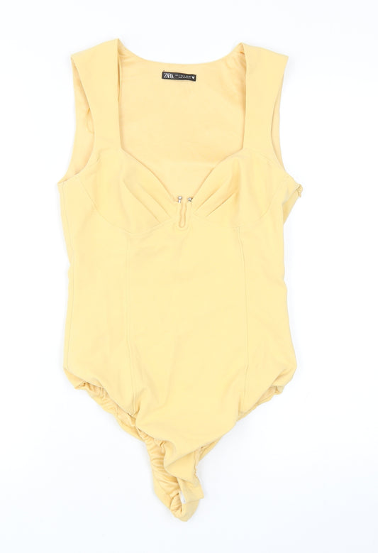 Zara Womens Yellow Polyester Bodysuit One-Piece Size S Snap