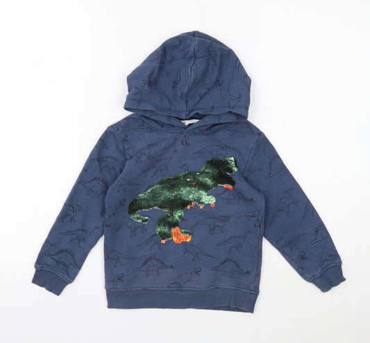 H&M Boys Blue Geometric Cotton Pullover Hoodie Size 4 Years Pullover - Dinosaur