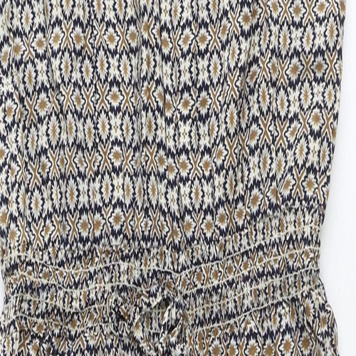Mundo Womens Brown Geometric Polyester Jumpsuit One-Piece Size XL Tie