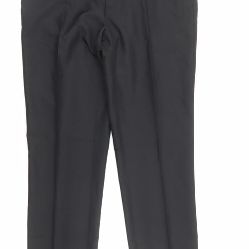 Marks and Spencer Mens Black Viscose Dress Pants Trousers Size L Regular Zip
