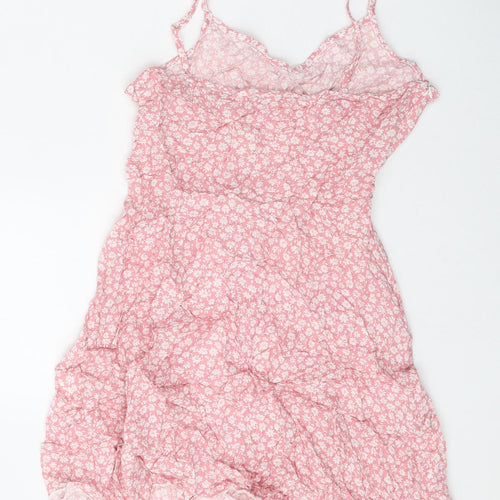 ROMWE Womens Pink Floral Cotton Slip Dress Size M V-Neck Zip