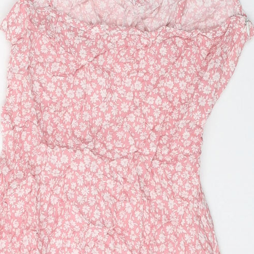 ROMWE Womens Pink Floral Cotton Slip Dress Size M V-Neck Zip