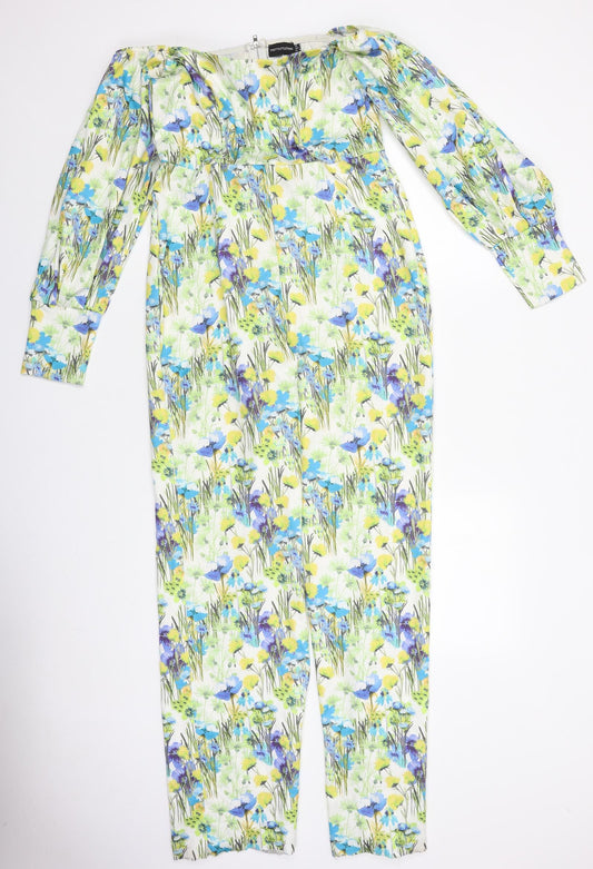 PRETTYLITTLETHING Womens Multicoloured Floral Polyester Jumpsuit One-Piece Size 12 L31 in Zip