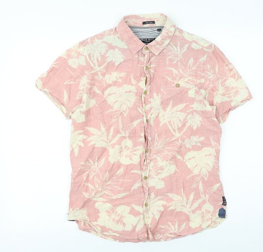 Brave Soul Mens Pink Geometric Cotton Button-Up Size S Collared Button - Tropical Print