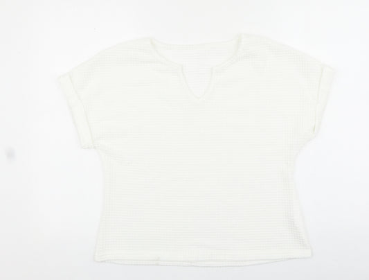 Preworn Womens White Polyester Basic Blouse Size L V-Neck