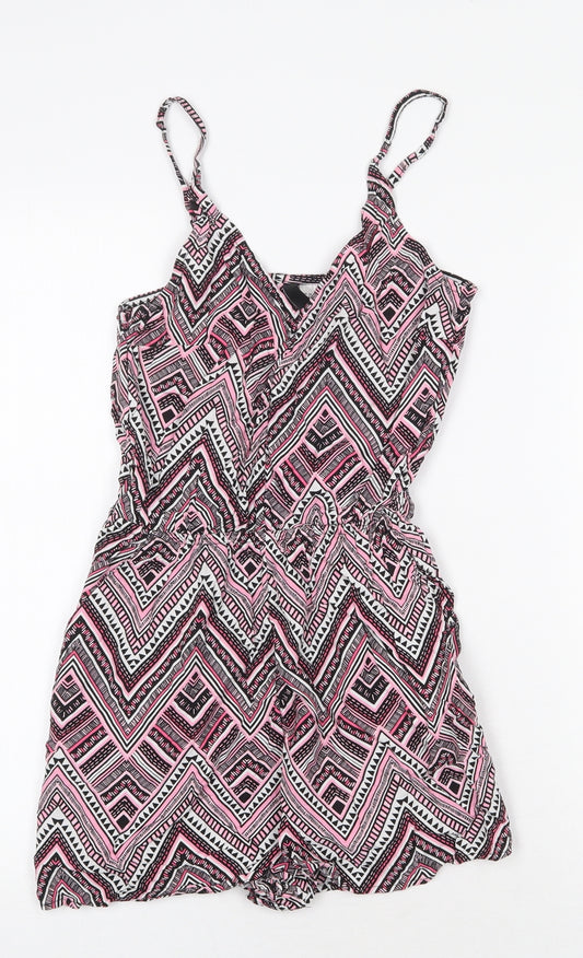 H&M Womens Pink Geometric Viscose Playsuit One-Piece Size 6 Pullover
