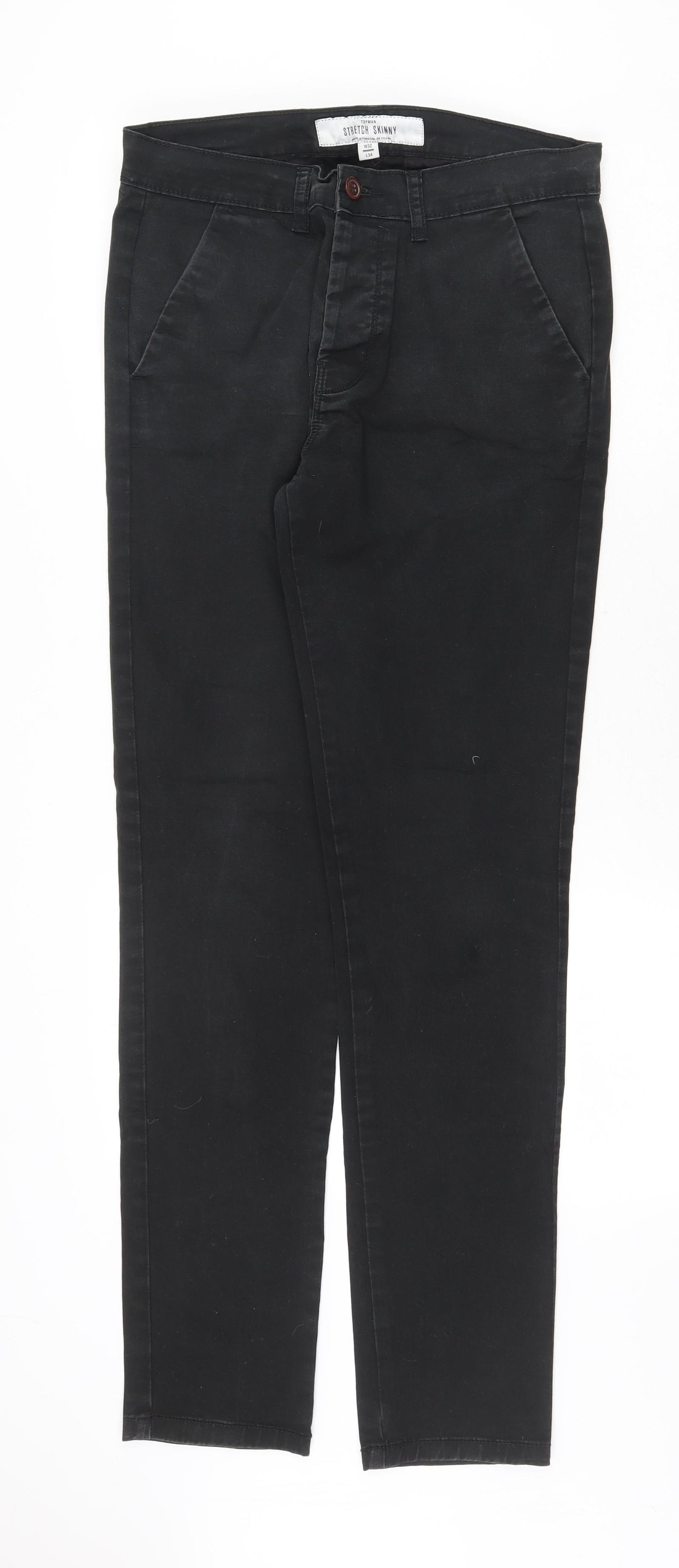 Topman Mens Black Cotton Skinny Jeans Size 32 in Regular Zip