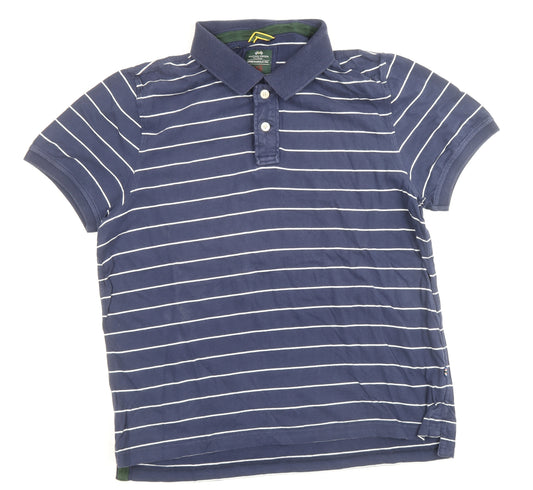 Racing Green Mens Blue Striped 100% Cotton Polo Size L Collared Button
