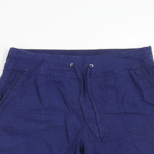 Full Circle Womens Blue Linen Culotte Shorts Size 12 Regular Drawstring