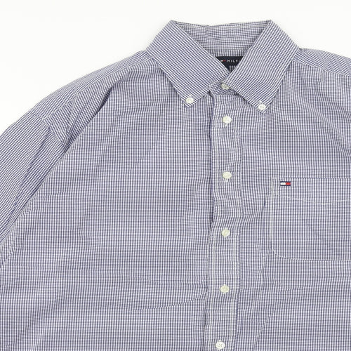 Tommy Hilfiger Mens Blue Check Cotton Button-Up Size M Collared Button