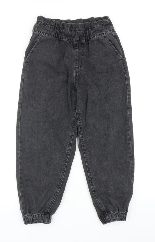 Denim & Co. Girls Grey Cotton Tapered Jeans Size 9-10 Years Regular Drawstring