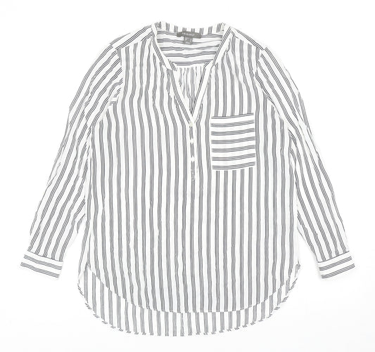 Primark Womens White Striped Viscose Basic Blouse Size 12 V-Neck