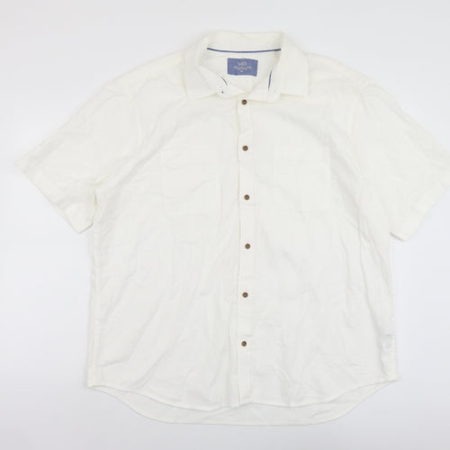 Marks and Spencer Mens White Cotton Button-Up Size 2XL Collared Button