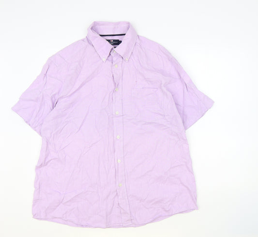 Marks and Spencer Mens Pink Cotton Button-Up Size L Collared Button