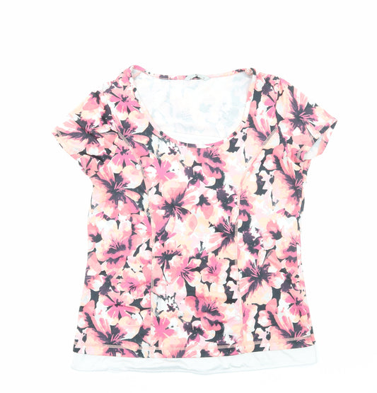 TU Womens Pink Floral Polyamide Basic T-Shirt Size 16 Scoop Neck Pullover