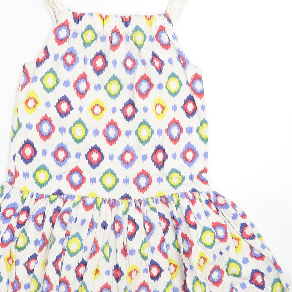 Artisan Girls White Geometric Cotton Skater Dress Size 4-5 Years Square Neck Pullover