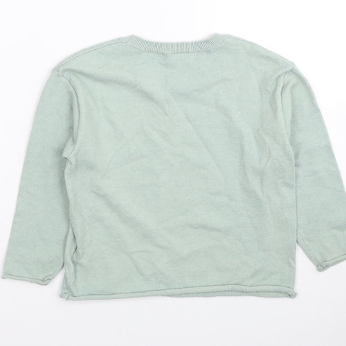 H&M Girls Green Round Neck Cotton Pullover Jumper Size 3-4 Years Pullover