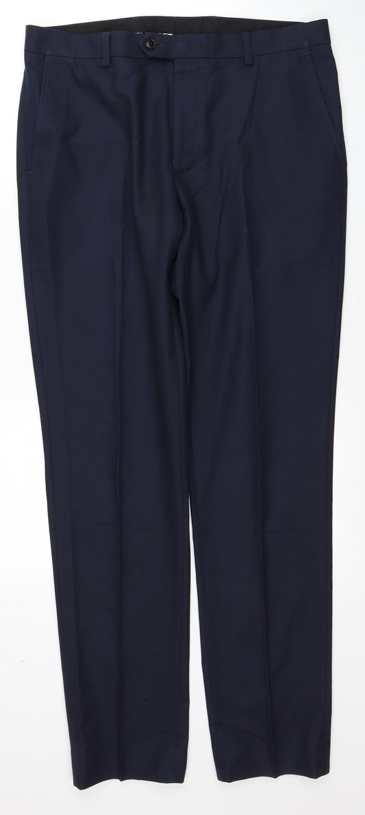 NEXT Mens Blue Polyester Dress Pants Trousers Size 34 in L33 in Regular Zip
