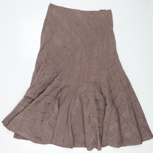 Savoir Womens Brown Striped Polyester Swing Skirt Size 12 Zip
