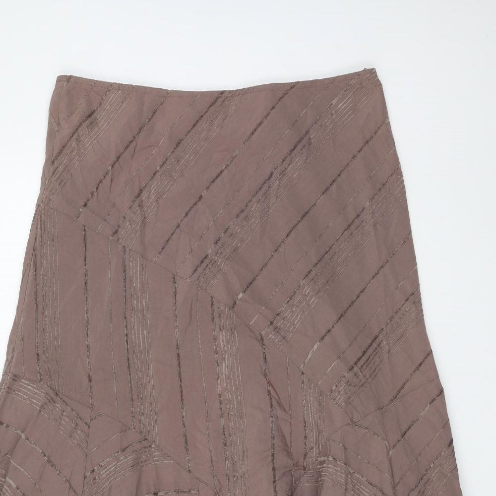 Savoir Womens Brown Striped Polyester Swing Skirt Size 12 Zip