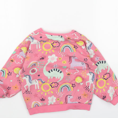F&F Girls Pink Round Neck Geometric Cotton Pullover Jumper Size 3-4 Years Pullover - Unicorn