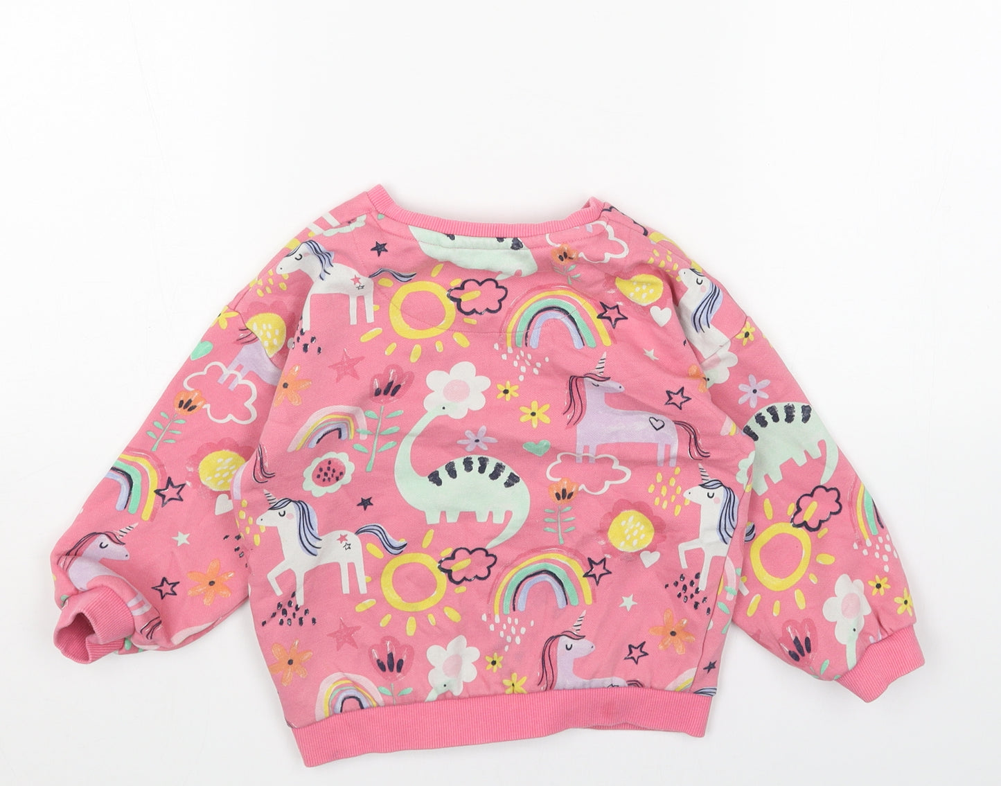 F&F Girls Pink Round Neck Geometric Cotton Pullover Jumper Size 3-4 Years Pullover - Unicorn