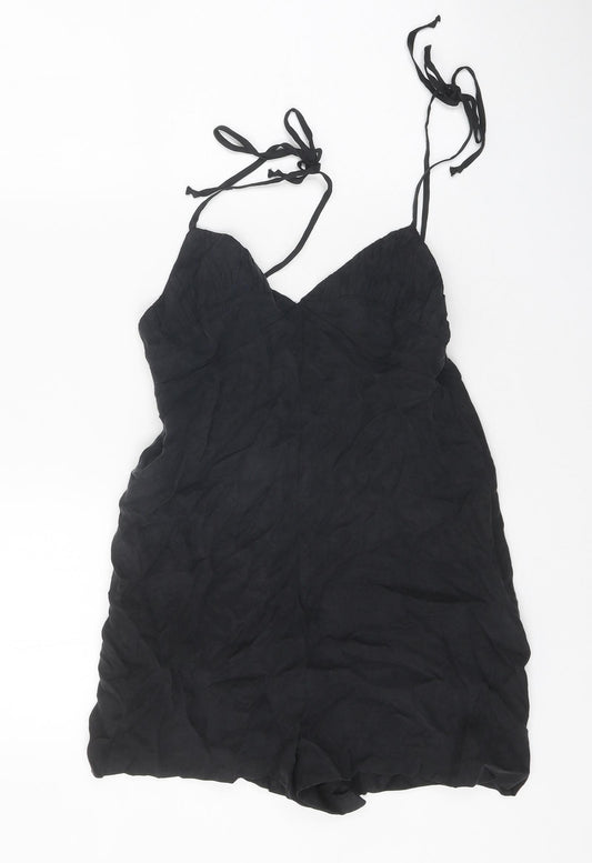 Zara Womens Black Lyocell Playsuit One-Piece Size S Zip