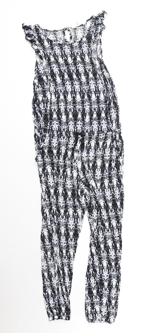 H&M Girls Blue Geometric Viscose Jumpsuit One-Piece Size 14 Years Drawstring - Size 14y+