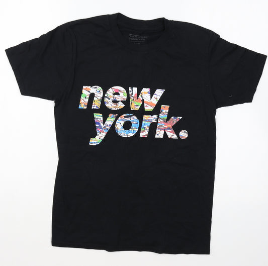 Topman Mens Black Cotton T-Shirt Size XS Round Neck - New York