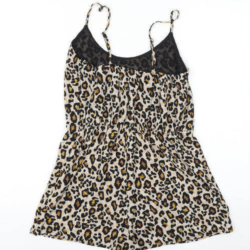New Look Womens Brown Animal Print Polyester Playsuit One-Piece Size 10 Pullover - Leopard print