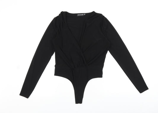 PRETTYLITTLETHING Womens Black Viscose Bodysuit One-Piece Size 12 Pullover