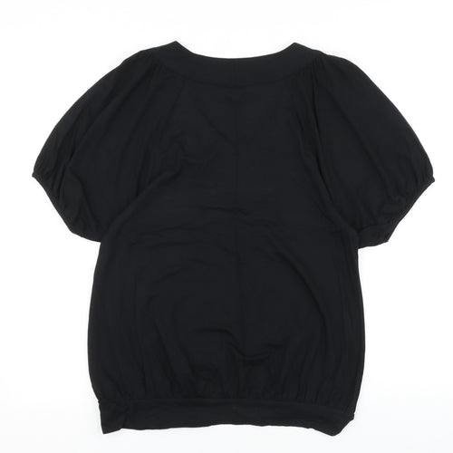 John Rocha Womens Black Viscose Basic T-Shirt Size 14 V-Neck