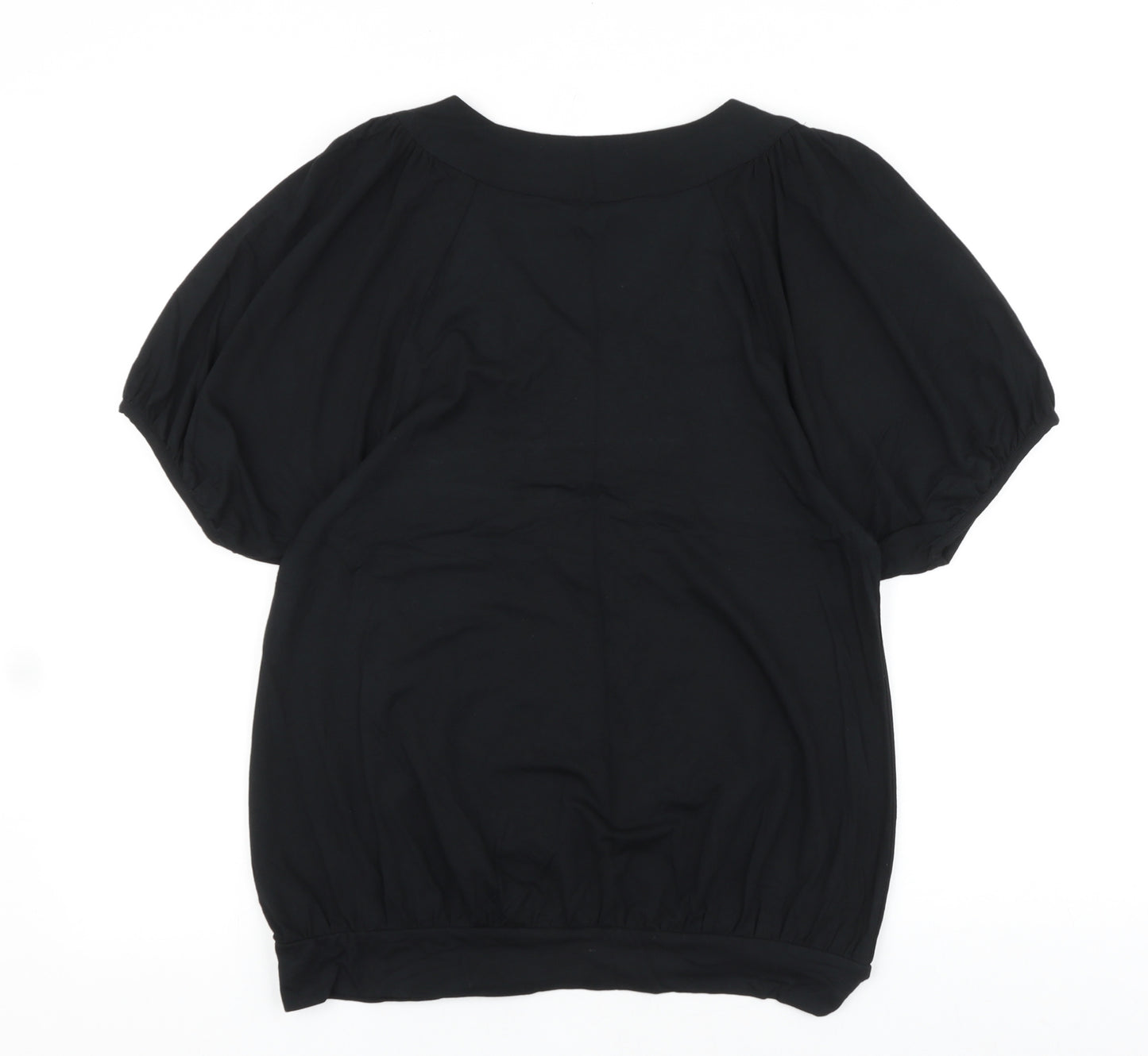 John Rocha Womens Black Viscose Basic T-Shirt Size 14 V-Neck