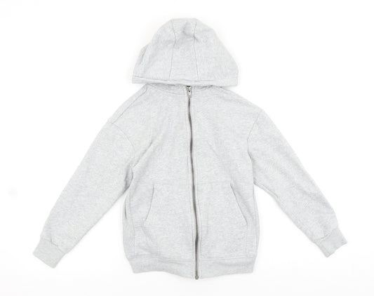 Marks and Spencer Boys Grey 100% Cotton Full Zip Hoodie Size 9-10 Years Zip