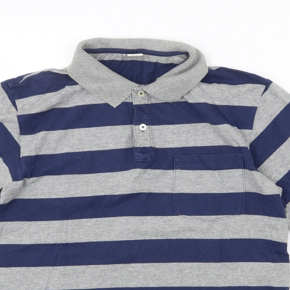 Gap Mens Blue Striped Cotton Polo Size M Collared Button