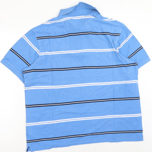 Debenhams Mens Blue Striped Cotton Polo Size L Collared Button