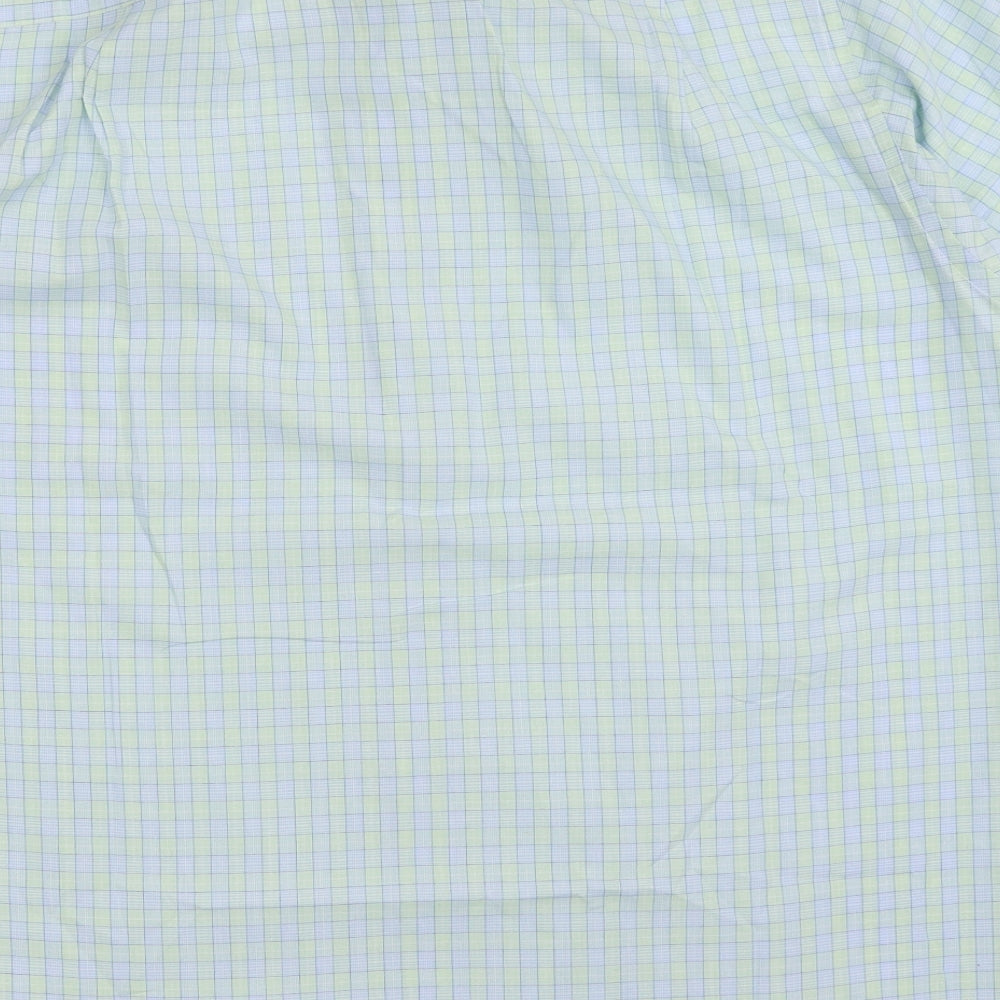 BHS Mens Green Check Polyester Button-Up Size 16 Collared Button